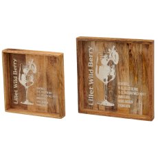 Holz Tablett, Cocktail Dekor, 2er Set, 4fa.so., 25,5x25,5x4/30x30x4cm, natur
