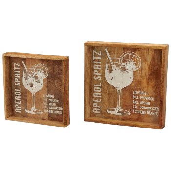 Holz Tablett, Cocktail Dekor, 2er Set, 4fa.so., 25,5x25,5x4/30x30x4cm, natur