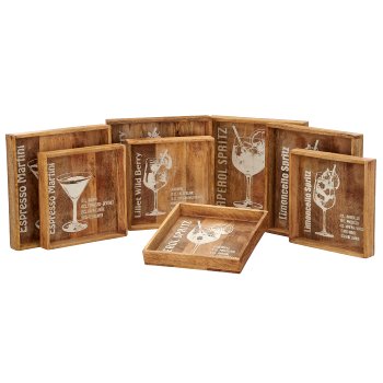 Holz Tablett, Cocktail Dekor, 2er Set, 4fa.so., 25,5x25,5x4/30x30x4cm, natur