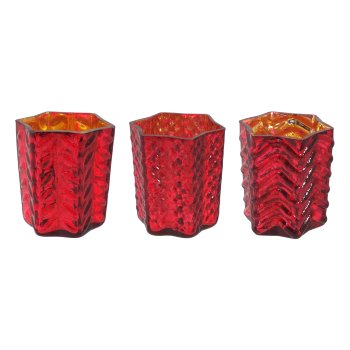 Glass Tealight Star W.Decor Cutted, 15x16,5cm 3 assorted, Red