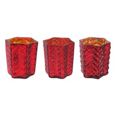 Glass Tealight Star W.Decor Cutted, 15x16,5cm 3 assorted, Red