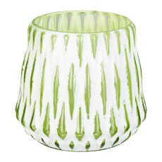 Glass Tea Light Bulbous Cut, 9x9x9cm, Green