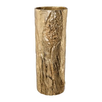 Aluminium vase with bark decor,NATURALMENT, 10x10x25cm, gold