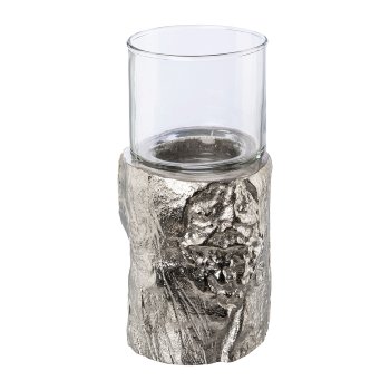 Aluminium Windlichtfuss m.Glas NATURALMENT, 9x9x18cm, silber