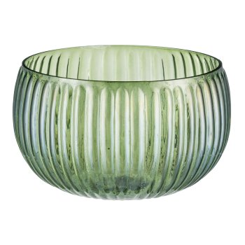 Glas Schale rund, geriffelt, Lusterfinish 23x23x14cm, Moos