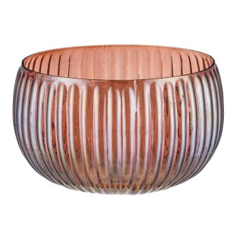 Glas Schale rund, geriffelt, Lusterfinish 23x23x14cm, Dunkelbraun