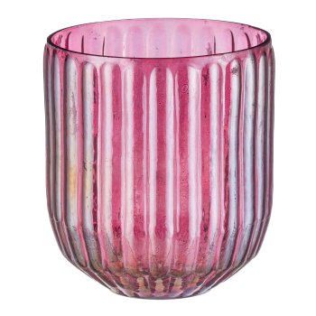 Glass tealight/vase, fluted, chandelier finish 14x14x17cm, garnet