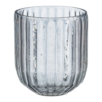 Glas Teelicht/Vase, geriffelt, Lusterfinish 14x14x17cm, Grau