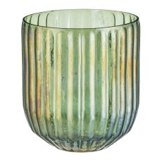 Glas Teelicht/Vase, geriffelt, Lusterfinish, 14x14x17cm, moos