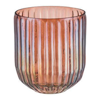 Glas Teelicht/Vase, geriffelt, Lusterfinish 14x14x17cm, Dunkelbraun
