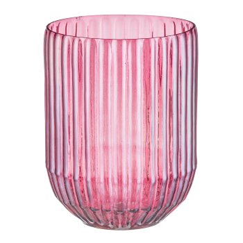 Glas Teelicht/Vase, geriffelt, Lusterfinish 15x15x20cm, Granat