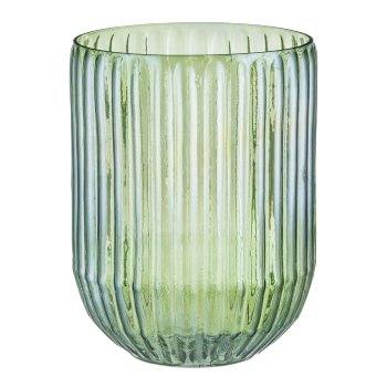 Glas Teelicht/Vase, geriffelt, Lusterfinish, 15x15x20cm, moos