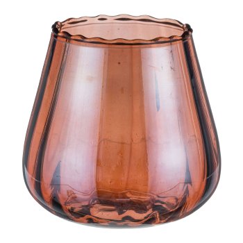 Glas Teelicht, bauchig, Lusterfinish 13x13x13cm, Dunkelbraun