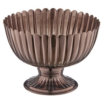 Metallschale auf Fuß, gerillt, 20x20x15cm, schwarz