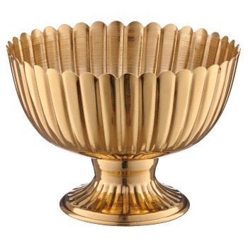 Metallschale auf Fuß, gerillt, 20x20x15cm, gold