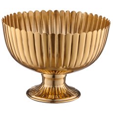 Metallschale auf Fuß, gerillt, 24,5x24,5x18cm, gold