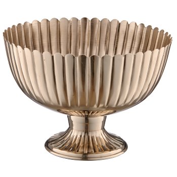 Metal bowl on base, grooved, 24.5x24.5x18cm, silver