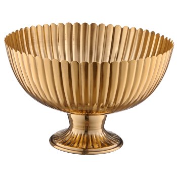Metal bowl on base, grooved, 30.5x30.5x20.5cm, gold