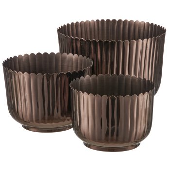Metallgefäß, gerillt, 3erSet, 20x20x14,5/23x23x20,5/28x28x20 ,5cm, schwarz