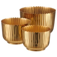 Metal vessel, grooved, set of 3, 20x20x14.5/23x23x20.5/28x28x20
