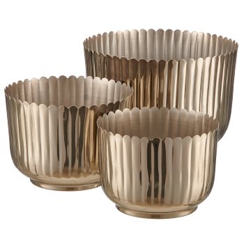 Metal vessel, grooved, set of 3, 20x20x14.5/23x23x20.5/28x28x20