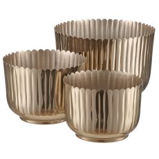 Metal vessel, grooved, set of 3, 20x20x14.5/23x23x20.5/28x28x20