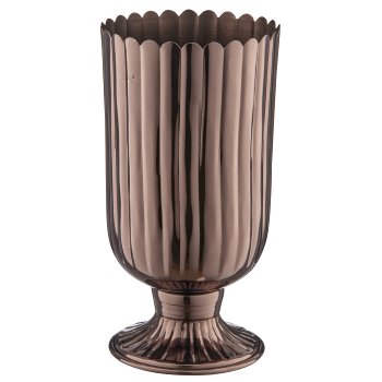 Metal amphora on base, grooved, 14x14x27cm, black