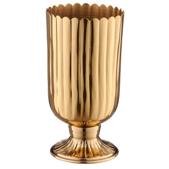 Metall Amphore auf Fuß, gerillt, 14x14x27cm, gold