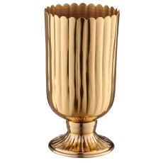 Metall Amphore auf Fuß, gerillt, 14x14x27cm, gold