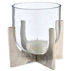 Alumninium Gestell für 1 Teelichtglas, 13x13x15cm, silber