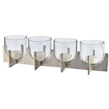 Alumninium Gestell für 4 Teelichtgläser, 48x14x13cm, silber, Lepuro