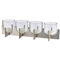 Alumninium Gestell für 4 Teelichtgläser, 48x14x13cm, silber, Lepuro