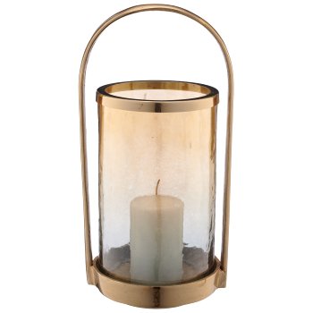 Aluminium Windlichtgestell mit Glaseinsatz, 15x18,5x37cm, gold