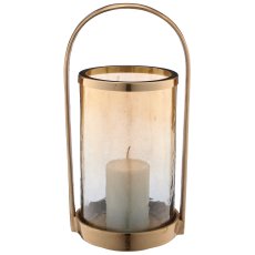 Aluminium Windlichtgestell mit Glaseinsatz, 15x18,5x37cm, gold
