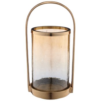 Aluminium Windlichtgestell mit Glaseinsatz, 15x18,5x37cm, gold