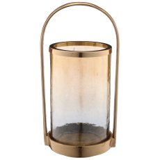 Aluminium Windlichtgestell mit Glaseinsatz, 15x18,5x37cm, gold