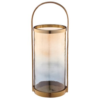 Aluminium Windlichtgestell mit Glaseinsatz, 18,5x20,5x51cm, gold