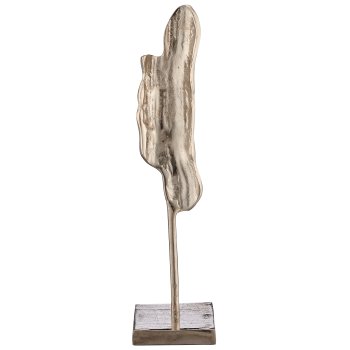 Aluminium leaf, object on base, 10x10x40cm, silver, Lepuro