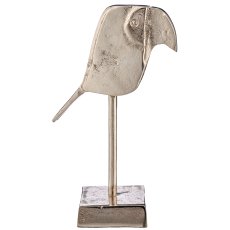 Aluminium bird object on base, 8x12x24cm, silver, Lepuro