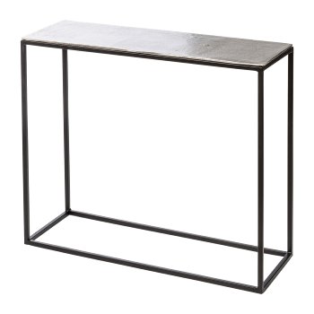 Aluminium Konsolentisch 2erSet auf Eisenrack, 80x25x70/68x22x60cm, silber,