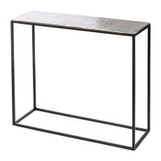 Aluminium Konsolentisch 2erSet auf Eisenrack, 80x25x70/68x22x60cm, silber,