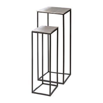 Aluminium Side Rack On Iron Frame, set of 2, 25x25x80/22x22x60cm, Silver,