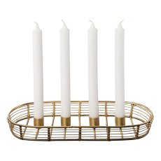 Iron shuttle w.4er candle holder, 33x12x3,5cm, black gold