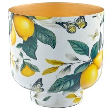 Metal vessel INSTYLE, with leaf print, lemon, 16x16x16cm, yellow, Lepuro