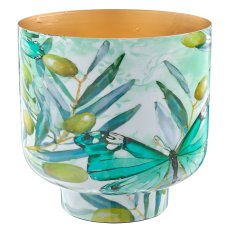 Metal vessel INSTYLE, with leaf print, olive, 16x16x16cm, blue, Lepuro