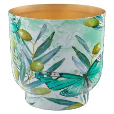 Metal vessel INSTYLE, with leaf print, olive, 21x21x20cm, blue, Lepuro