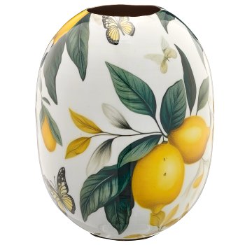 Metal vessel INSTYLE, bulbous, with leaf print, lemon, 18x18x24cm, yellow, Lepuro