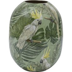 Metal vessel INSTYLE, bulbous, with bird print, 18x18x24cm, green, Lepuro