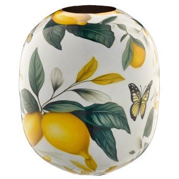 Metal vessel INSTYLE, bulbous, with leaf print, lemon, 27x27x32cm, yellow, Lepuro
