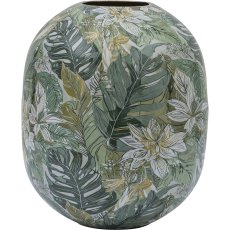 Metal vessel INSTYLE, bulbous, with leaf print, 27x27x32cm, green, Lepuro